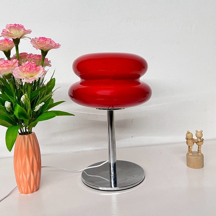 Lampka biurkowa USB z tartą jajeczną Urocza lampka biurkowa z ciastem Lampka biurkowa z ciepłego, białego i czerwonego szkła