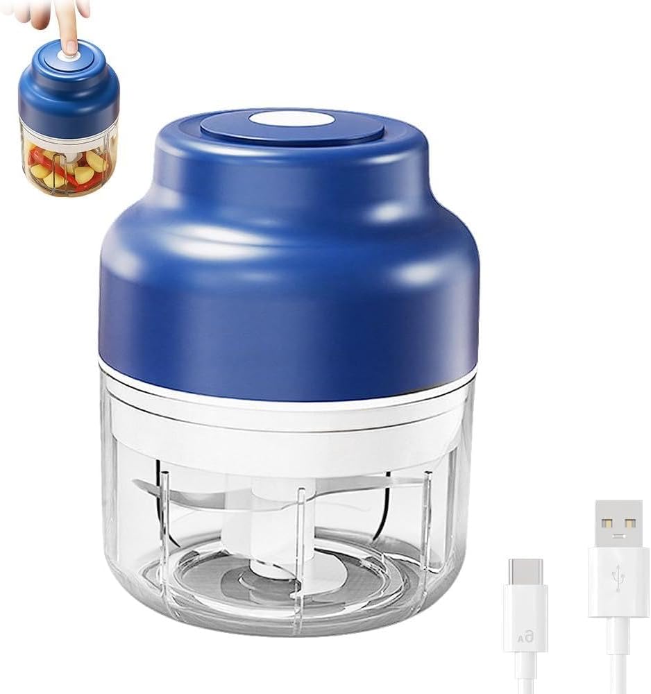 Elektryczna prasa do czosnku, ładowana przez USB, mały pomocnik kuchenny, niebieski, 250 ml.