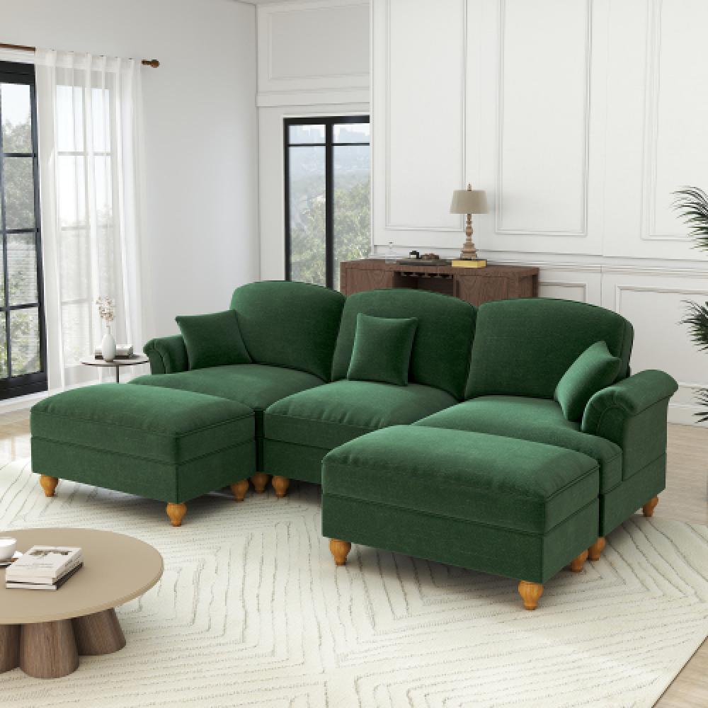 Elegancka, 3-osobowa sofa w stylu średniowieczno-nowoczesnym, z rozszerzanymi podłokietnikami, zdejmowanym błotnikiem