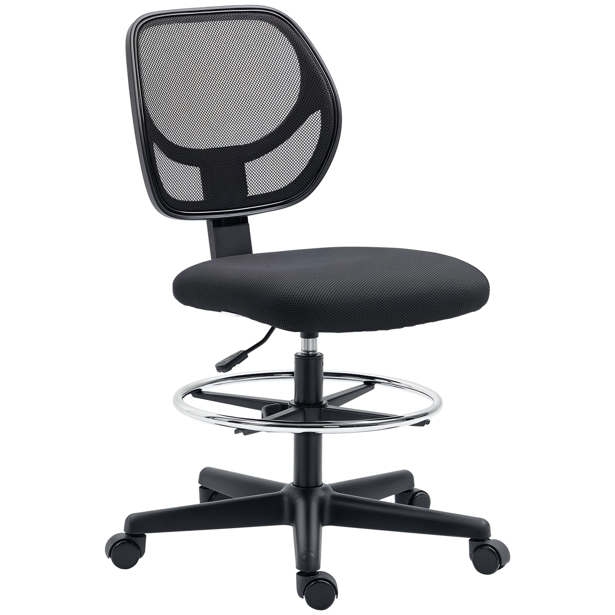 Fotel biurowy z wysokim siedziskiem, regulowany w zakresie 50-70 cm, z podnóżkiem obrotowym 360°, czarny