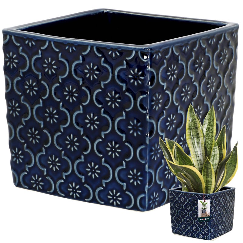 Doniczka vintage 13x13 cm ceramiczna donica osłonka na kwiaty zioła rośliny - KOTARBAU