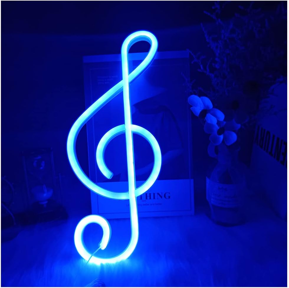 Neonowe znaki z nutami muzycznymi, niebieskie neony do dekoracji ścian, lampki nocne LED, neonowe znaki świetlne zasilane bateryjnie lub przez USB