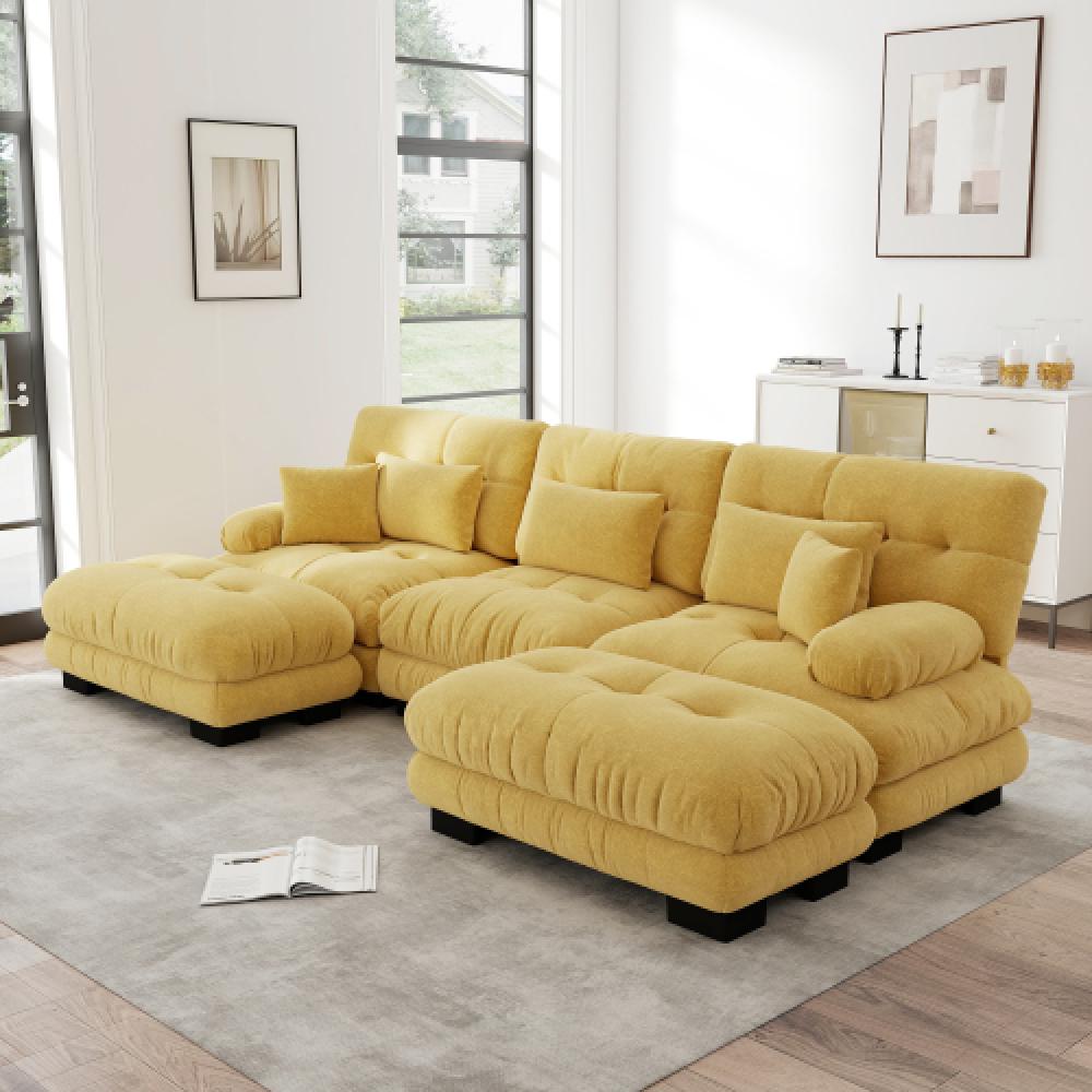 Narożna sofa Cloud do salonu, podwójna sofa z tkaniny szenilowej z 3 poduszkami lędźwiowymi i 3 poduszkami dekoracyjnymi, rama z litego drewna