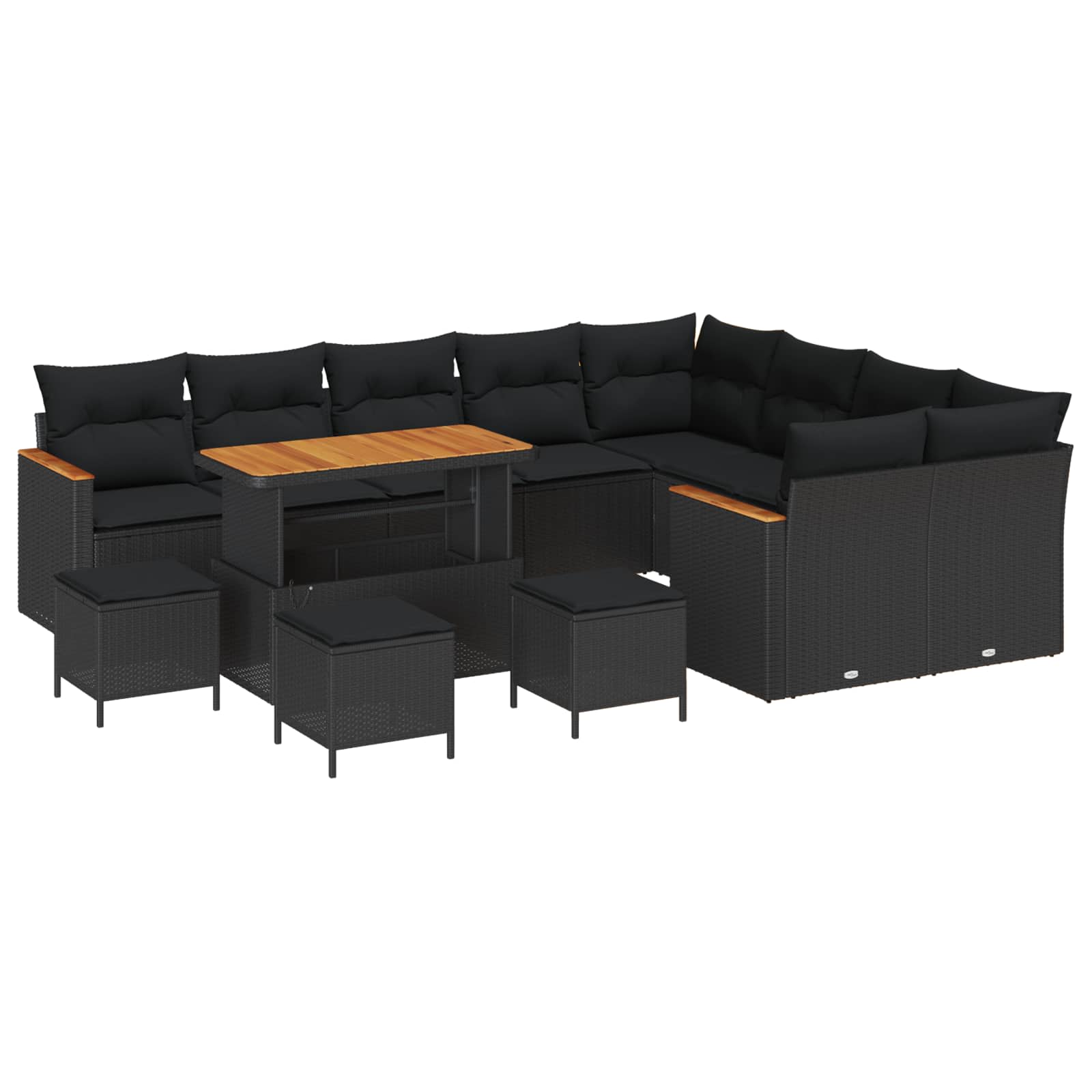 Zestaw Sof na Ogród z poduszką 13 pcs Czarny Rattan poli