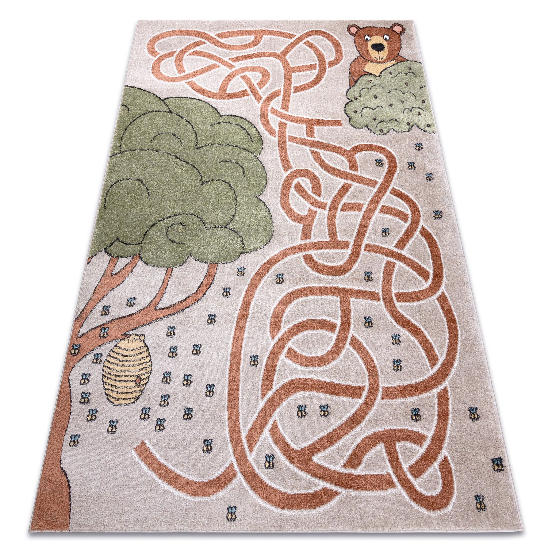 Dywan FUN Honey dla dzieci, niedźwiedź, pszczoły beż 200x290 cm