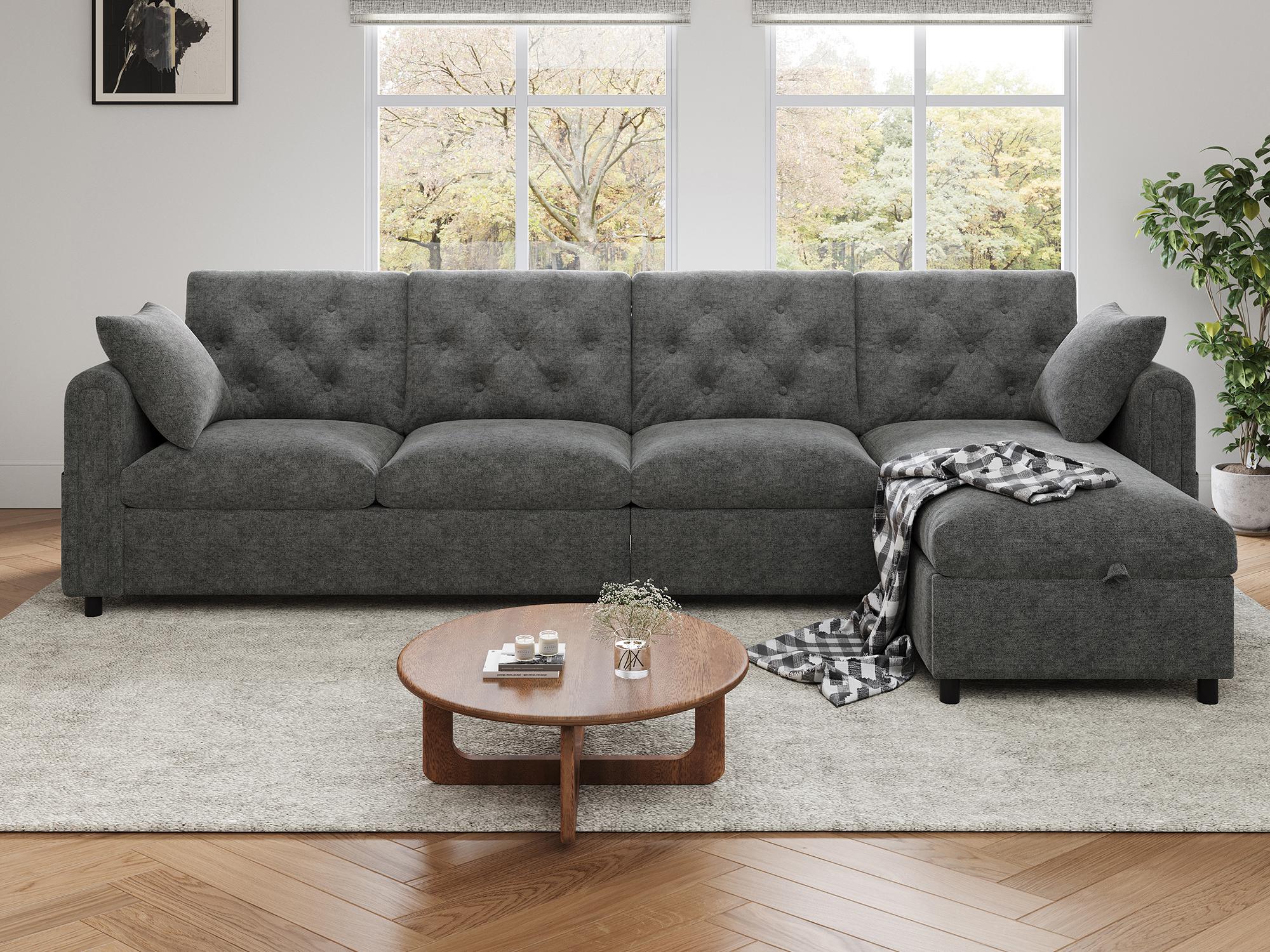 Nowoczesna sofa narożna w kształcie litery L - z miejscem do przechowywania - regulowana w lewo i prawo - welur - szara