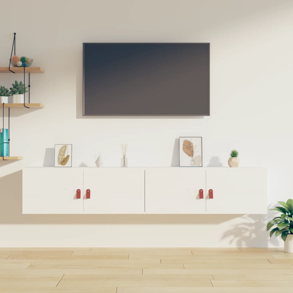 vidaXL Szafki ścienne, 2 szt., białe, 80x30x30 cm, lite drewno sosnowe