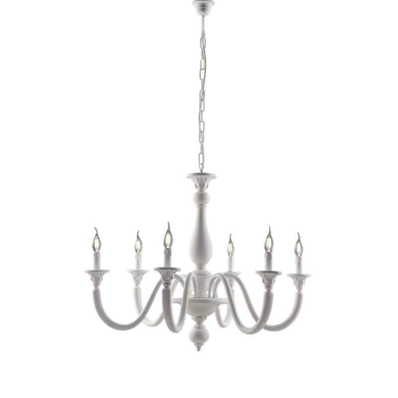 Lampadario in legno bianco shabby 6 luci H.69 - MAX 129 - Ø86