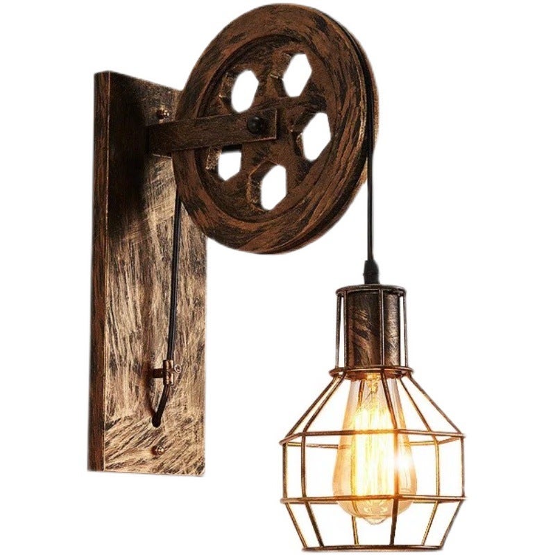 Kinkiet w stylu retro industrialnym na kółkach – trwały materiał metalowy – długość 48 cm – szerokość 16 cm – gniazdo E27