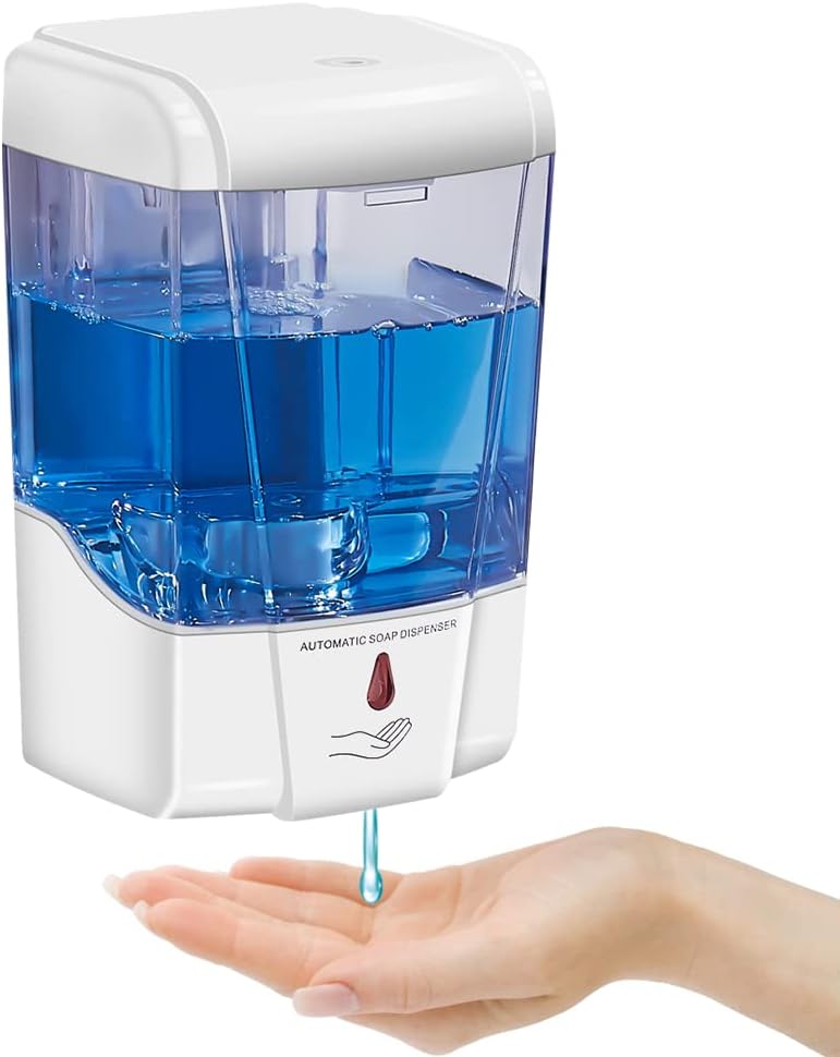 650 ml Zasilany bateryjnie (bateria nie jest dołączona), automatyczny, bezdotykowy, biały dozownik mydła, elektryczny dozownik mydła
