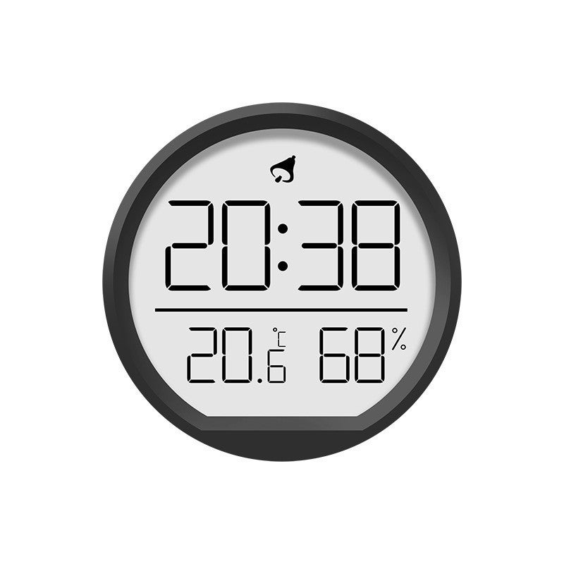 Cyfrowy budzik z wyświetlaczem temperatury i wilgotności, LCD, do montażu na ścianie, zasilany bateryjnie, kolor czarny
