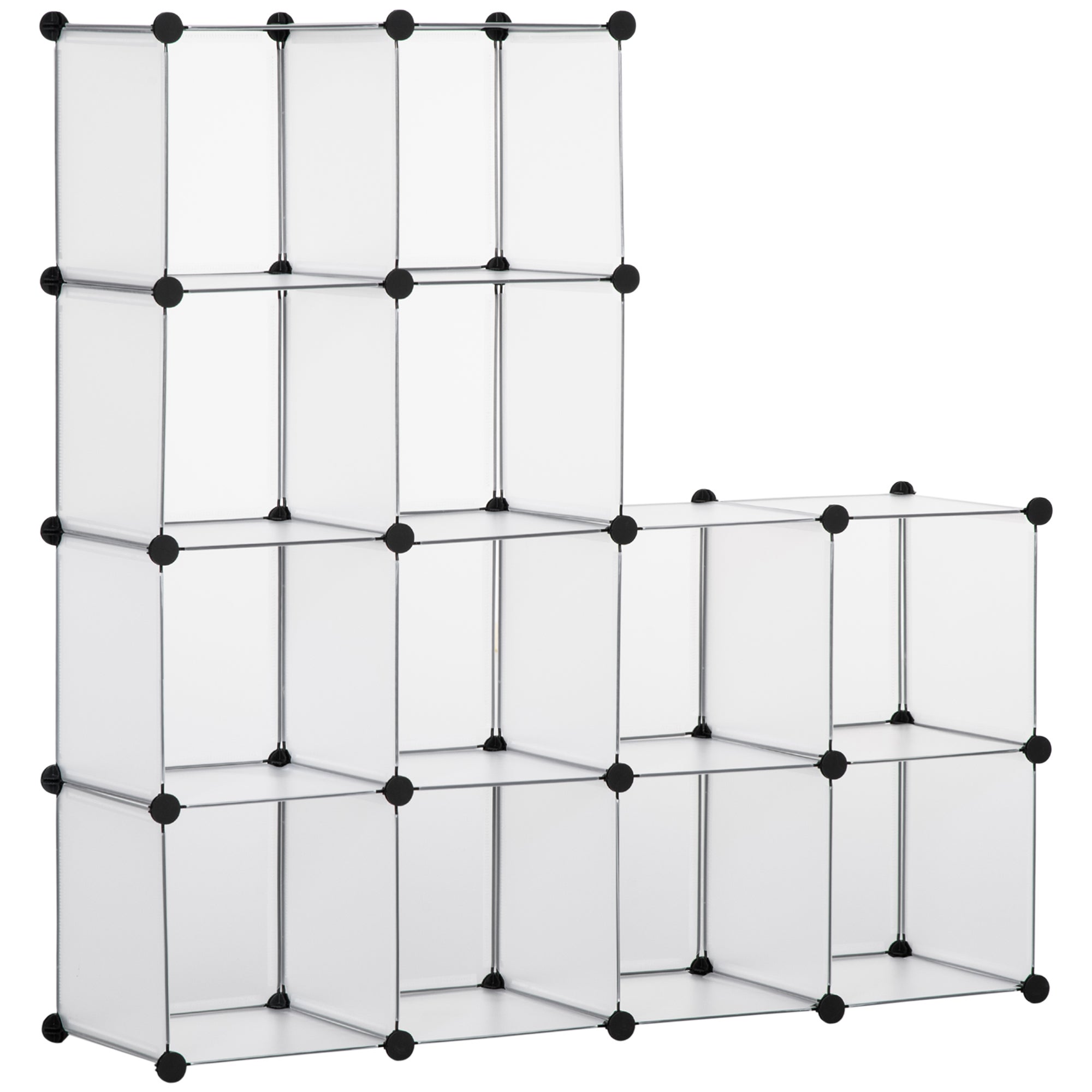 Modułowa szafka na buty z przezroczystego plastiku, 16 kostek, do przedpokoju, korytarza lub sypialni, 125 x 32 x 125 cm