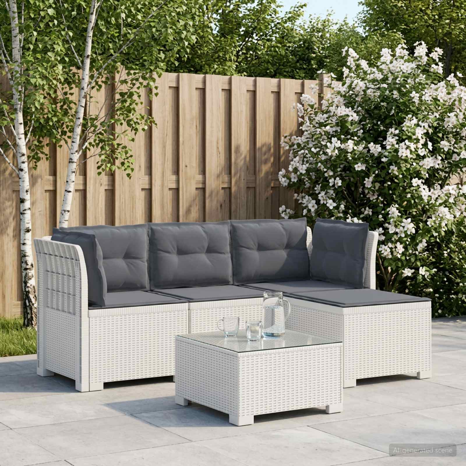 Sofa ogrodowa dla 4 osób z poduszkami w stylu rattanowym PP vidaXL