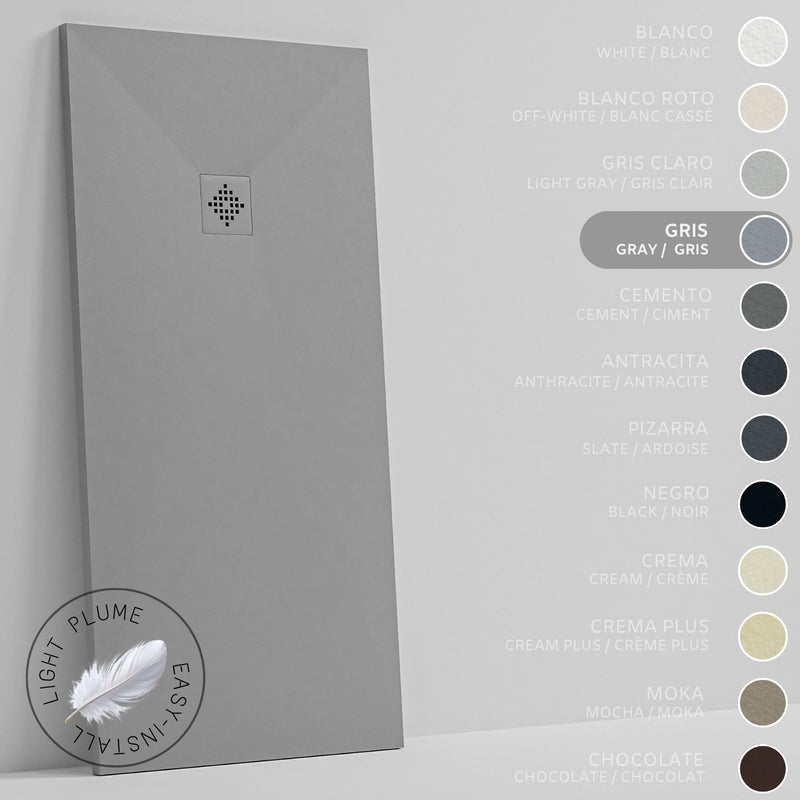 SOULHOME Lekki Brodzik z Żywicy tekstura Łupka szary – 90X75- cm Ultra-płaski Zawiera Syfon i Kratkę Same
