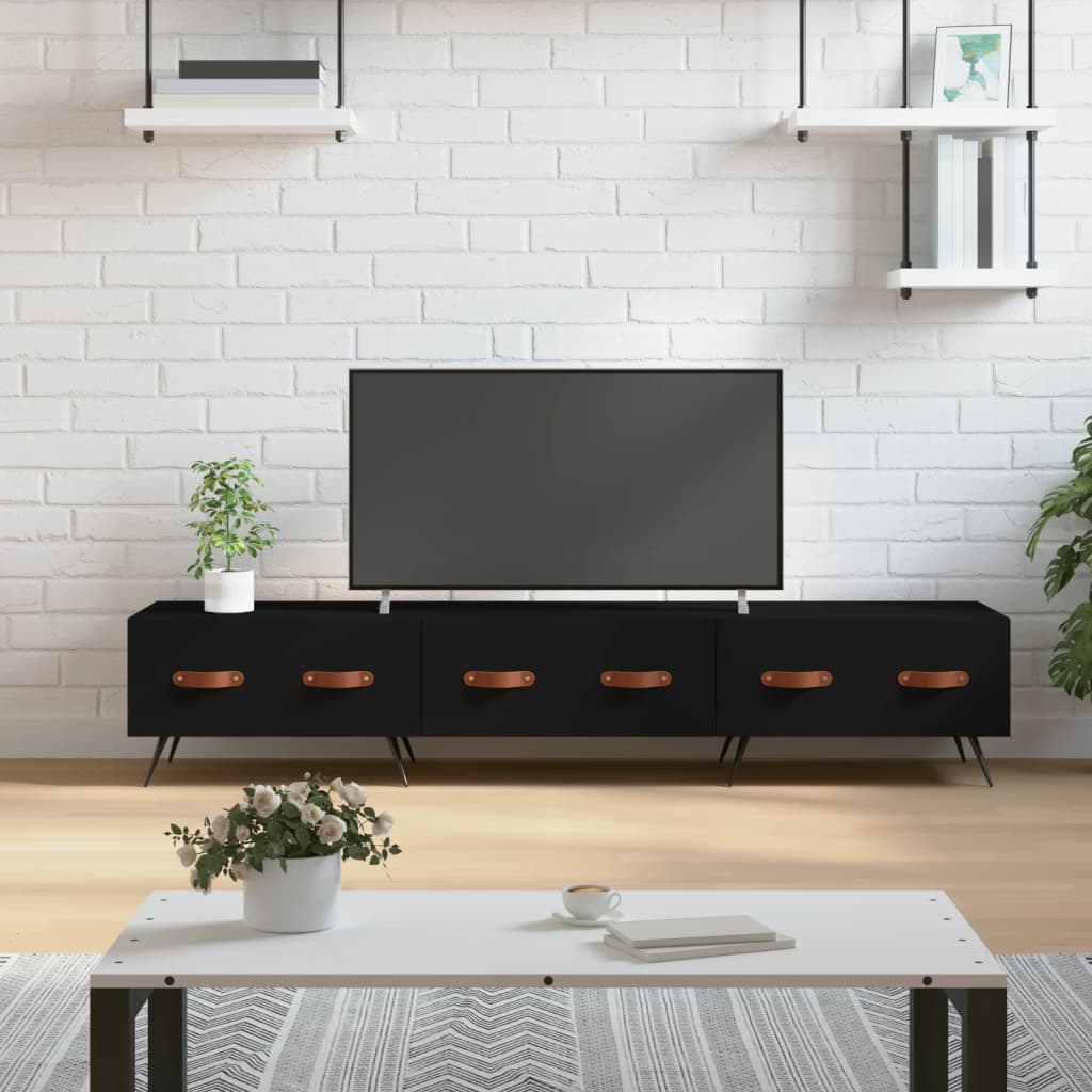 Szafka pod TV, czarna, 150x36x30 cm, materiał drewnopochodny