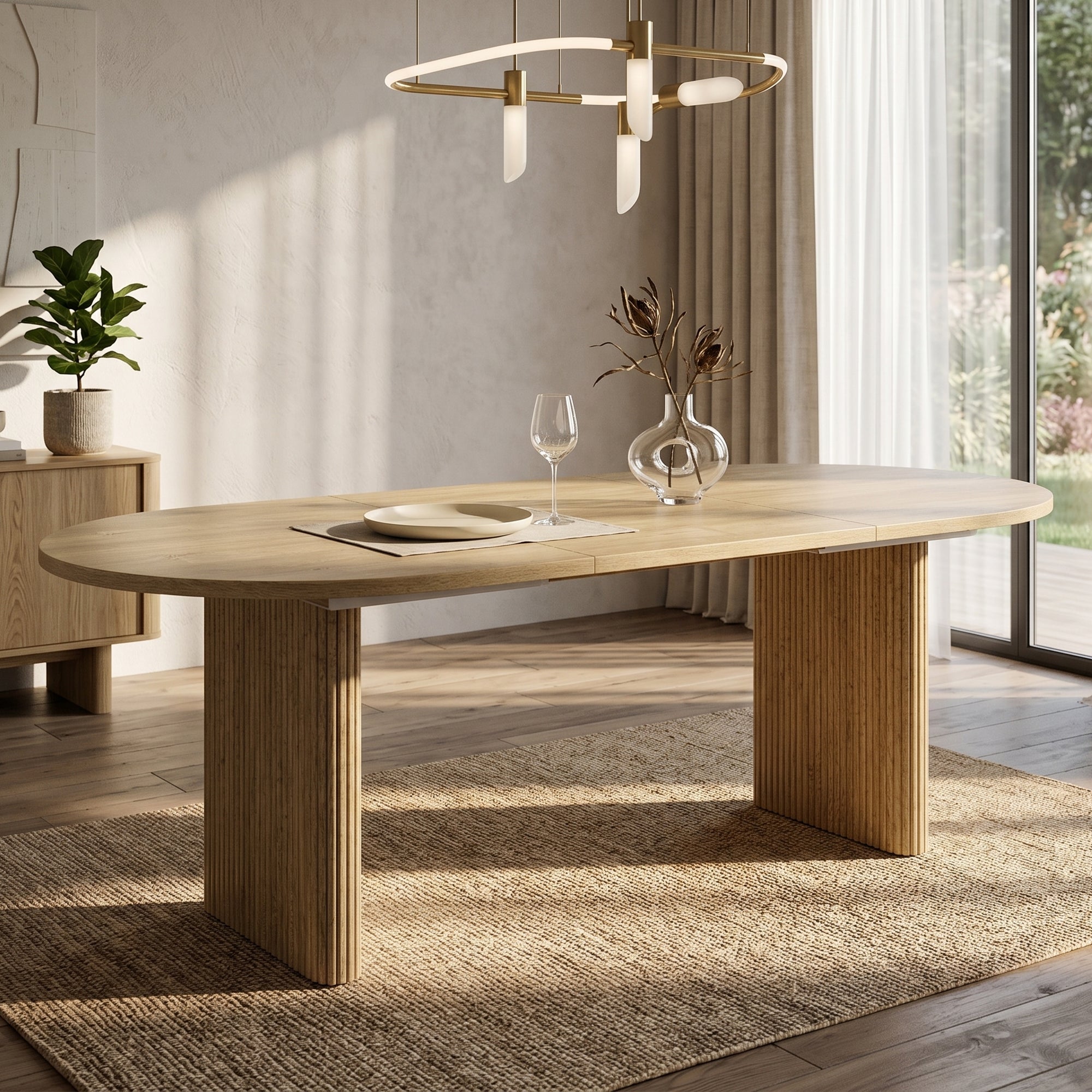 Rozkładany owalny stół jadalny na 6-8 osób - 140/200 x 90 x 75 cm - płyta MDF, blat o grubości 3 cm, nogi z listew synchronicznych - dąb
