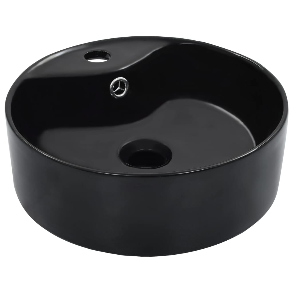 Umywalka Nablatowa Ceramiczna Okrągła Czarna do Łazienki 36 cm
