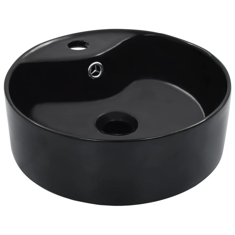 Umywalka Nablatowa Ceramiczna Okrągła Czarna do Łazienki 36 cm