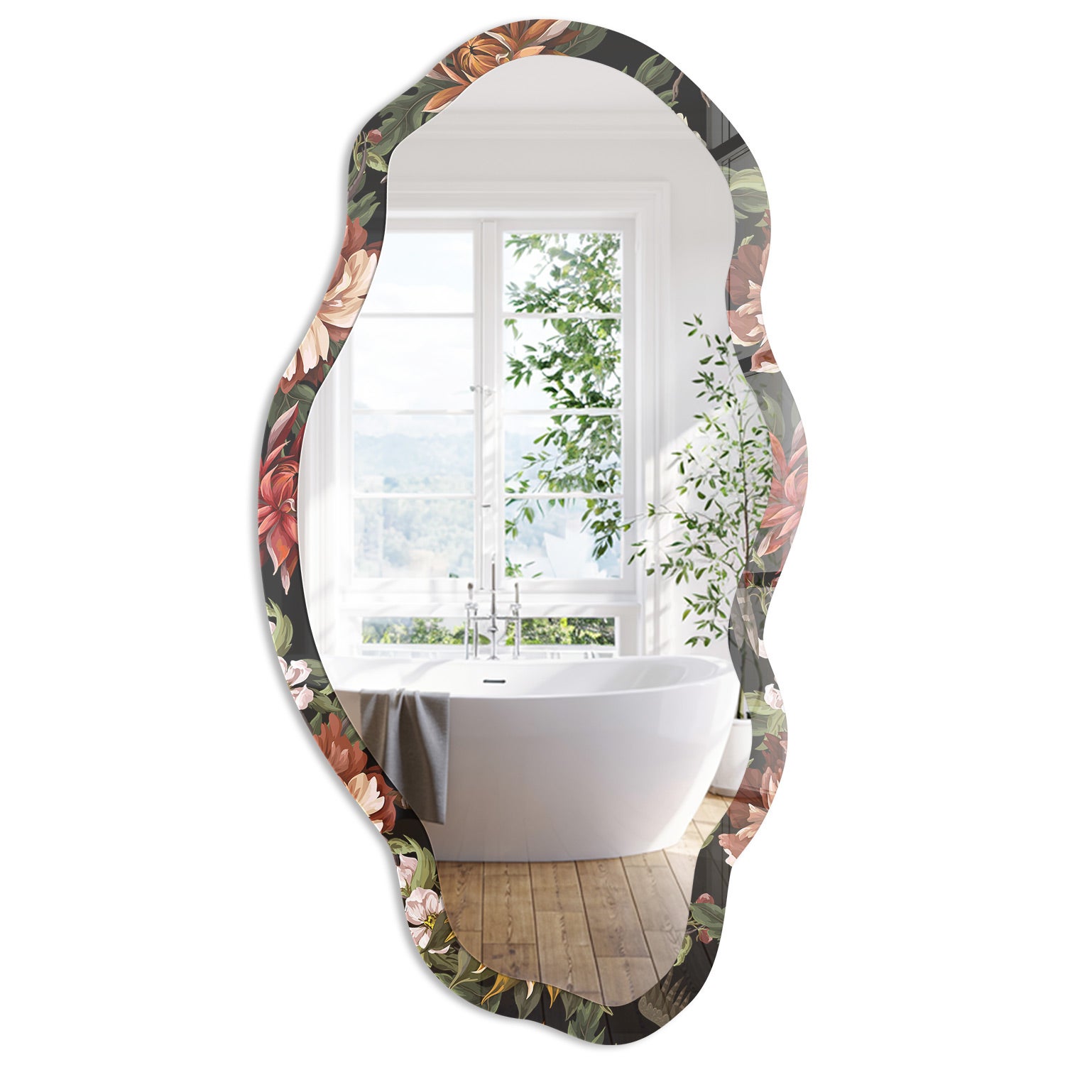 Lustro o Nieregularnym Kształcie | Egzotyczna flora | 52x97 cm | ArtPrintCave