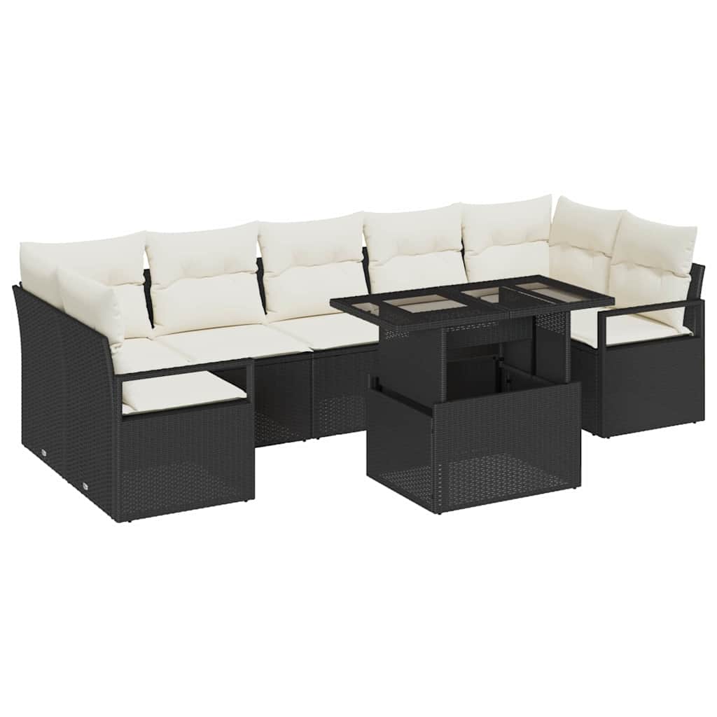 Conjunto de Sofá de Jardim 8 pcs Preto e creme vime PE
