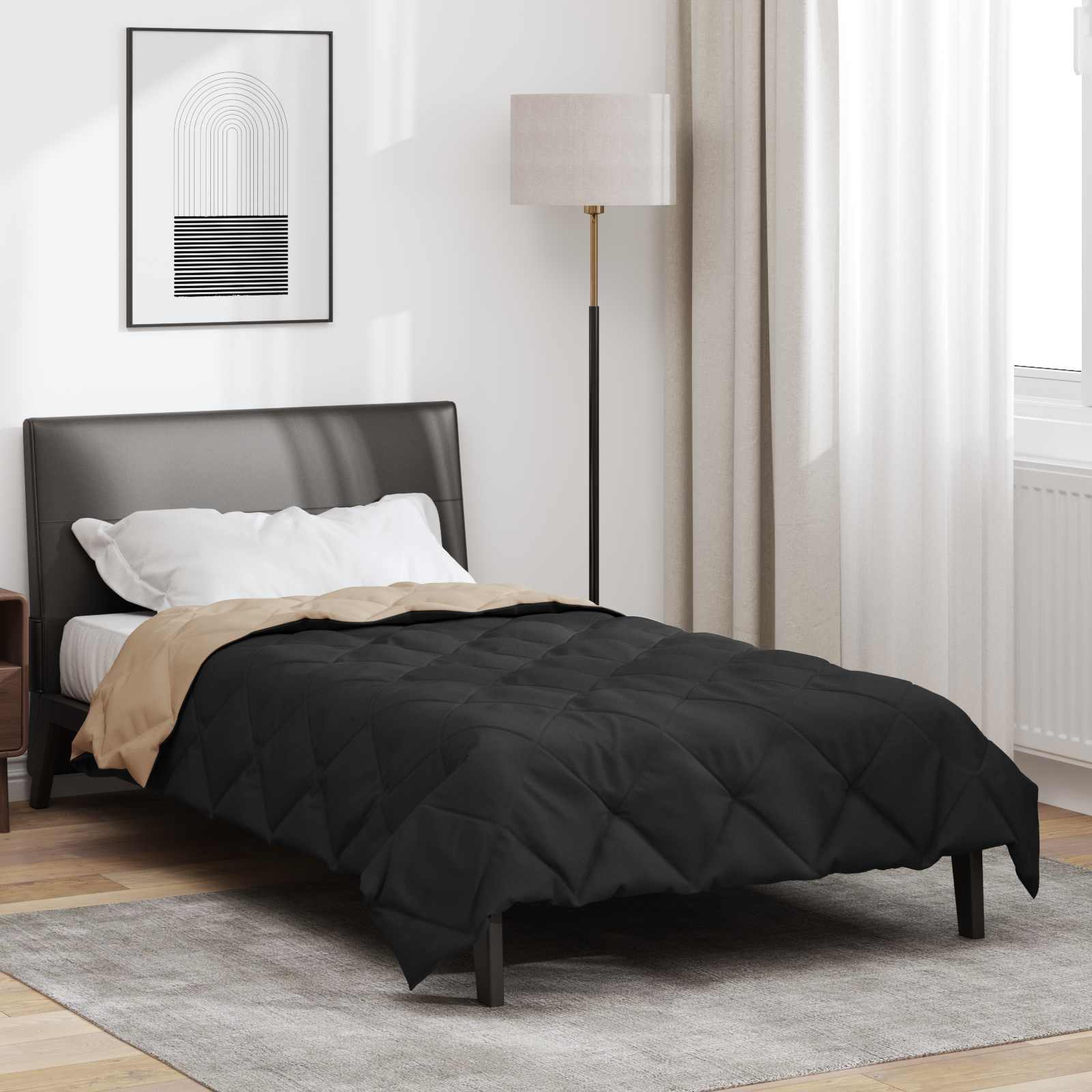 Kołdra na cały rok Czarny i Taupe 155 x 220 cm Mikrofibra vidaXL