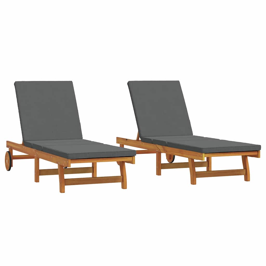 Leżak 2 pcs Brązowy 65 x 199 x 84 cm Lite Drewno Akacji