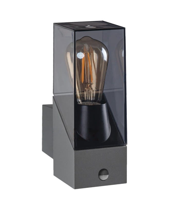 Kinkiet zewnętrzny z czujnikiem LAVEN grafitowy 1xE27x10W aluminium wym:27,6x8x14,8cm IP44 Kanlux