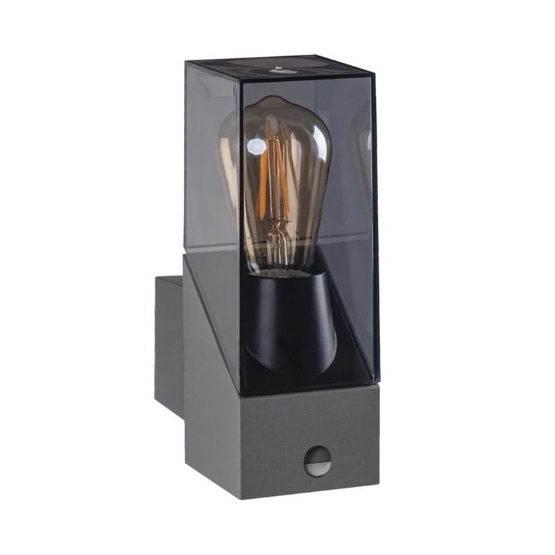 Kinkiet zewnętrzny z czujnikiem LAVEN grafitowy 1xE27x10W aluminium wym:27,6x8x14,8cm IP44 Kanlux