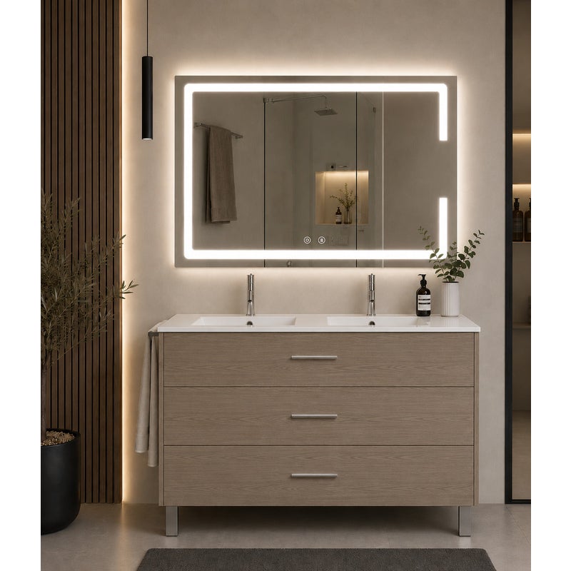 Szafka łazienkowa z umywalką ORIGENBATH RIBERA bez lustra 120x45 cm podwójna umywalka dąb smoky