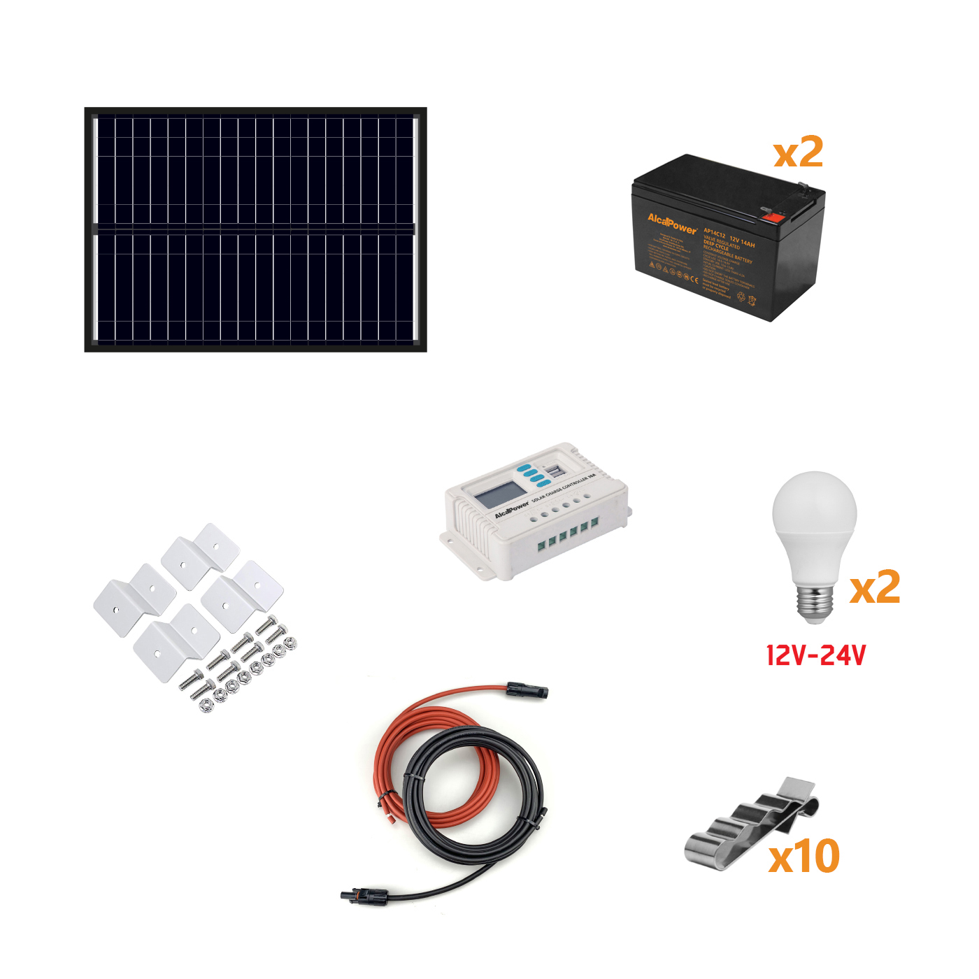 Zestaw fotowoltaiczny 50 W Off-Grid - zestaw z panelem słonecznym, regulatorem ładowania, żarówkami i akcesoriami montażowymi