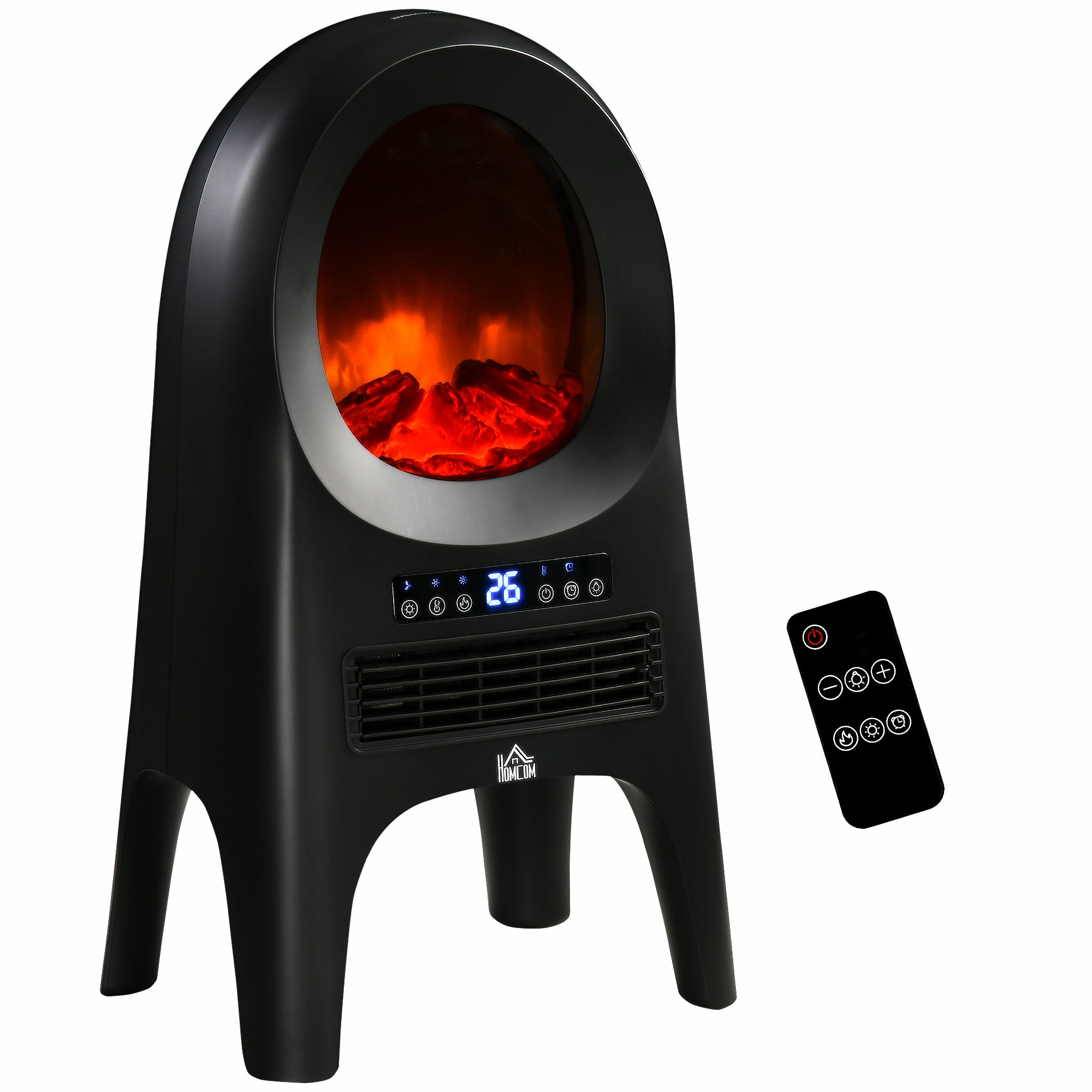 Grzejnik z 3 tryby grzania, Elektryczny piec z regulowany temperatura i pilot, w ABS, 33.7 x 25.5 x 60.4 cm, czarny