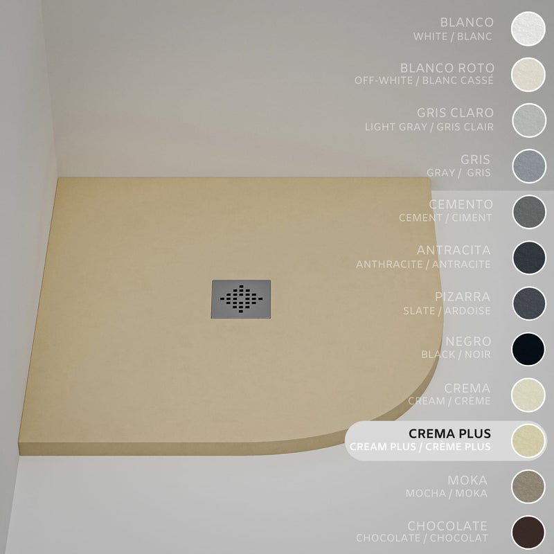 Brodzik półokrągły SOULHOME Żywica i Konglomerat Mineralny Antypoślizgowy 90x90 cm Intensywny Krem - Kratka Inox