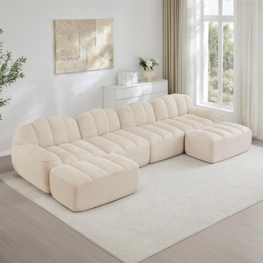 Modułowa sofa 4-osobowa w stylu muszli z głębokimi poduszkami, odpowiednia do salonów i mieszkań, nie wymaga montażu