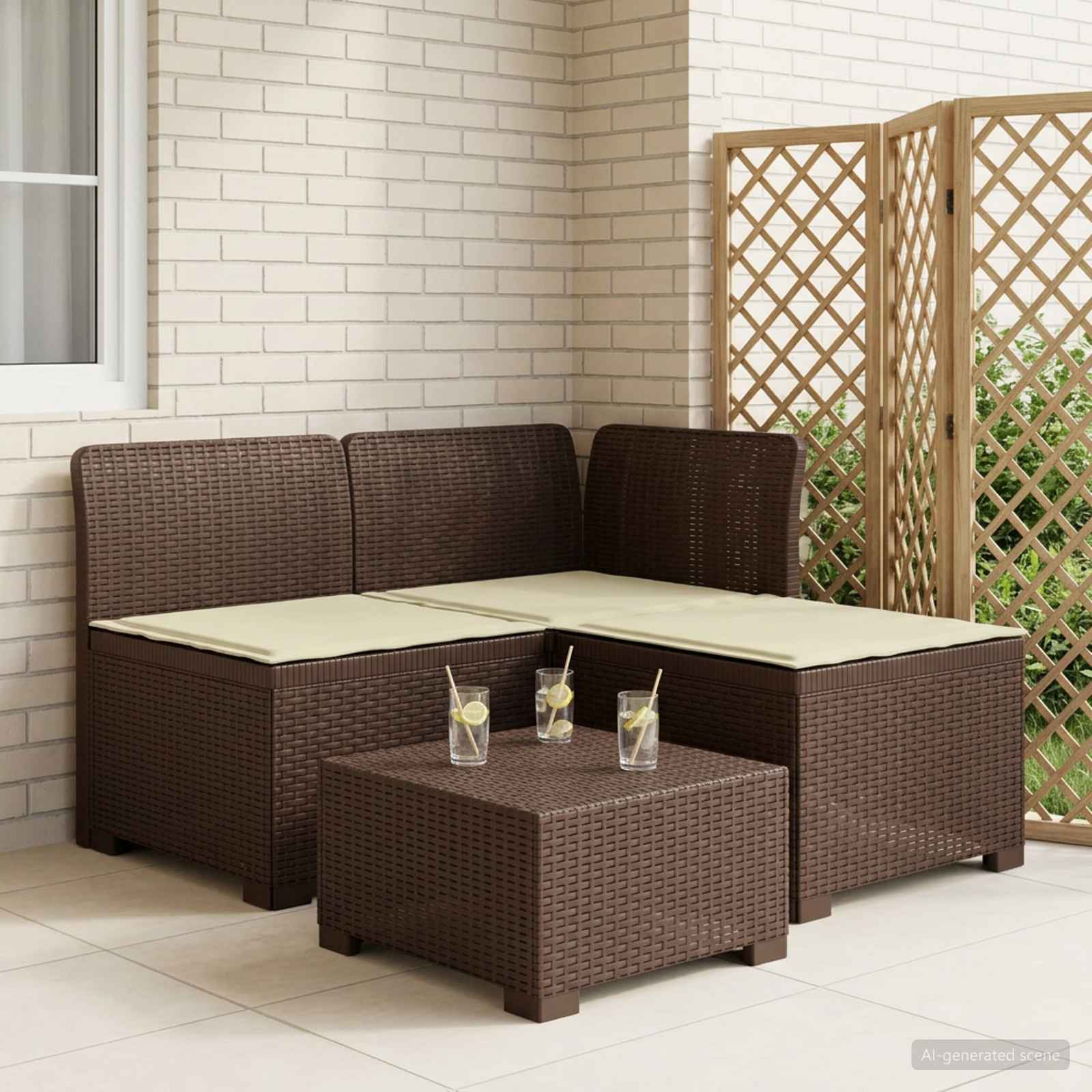 Sofa ogrodowa 3-osobowa z poduszkami w rattanowym wyglądzie PP vidaXL
