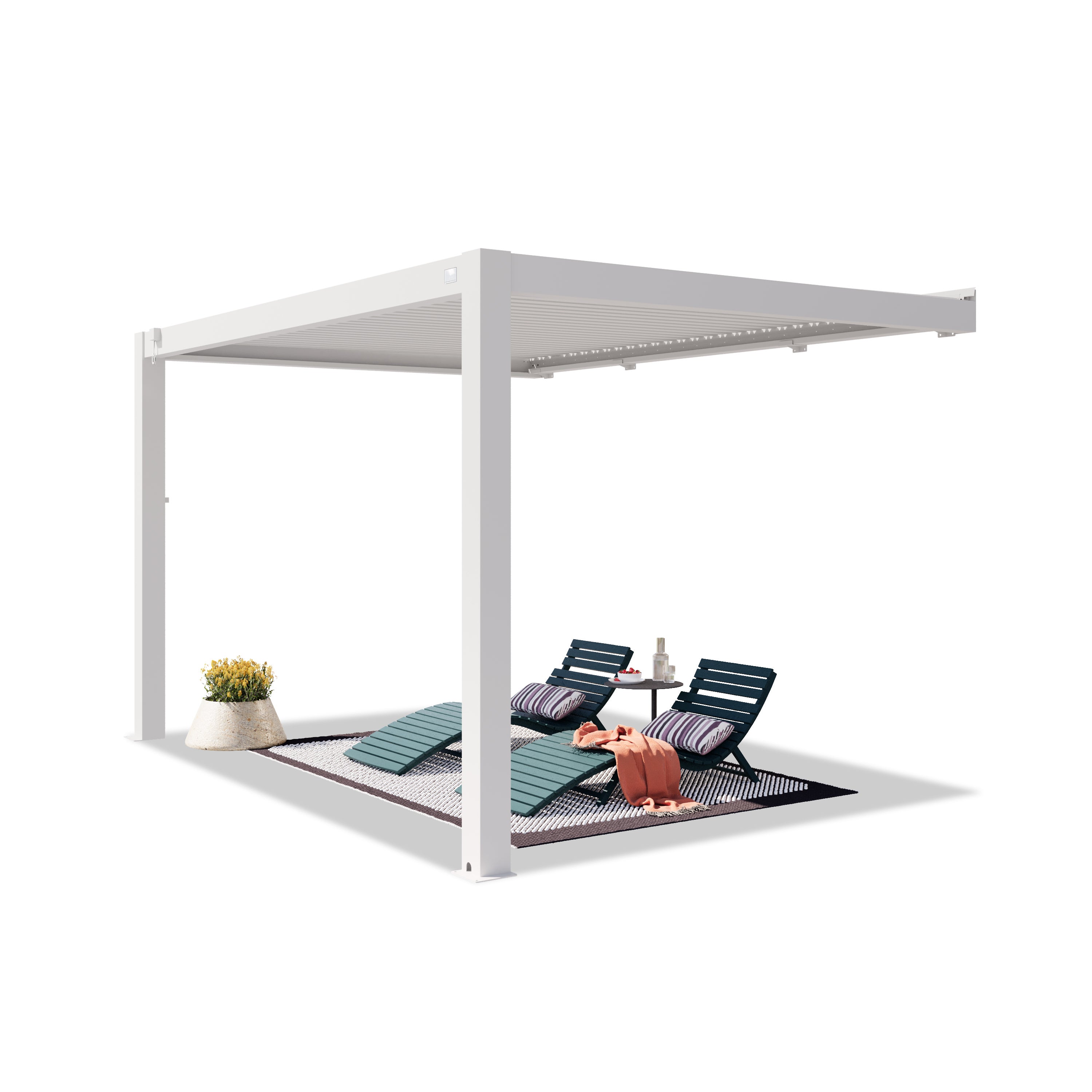 PRIMEYARD Pergola przyścienna tarasowa 3x4 m słupy aluminium z dachem z aluminiowych listew pergola przyścienna biały