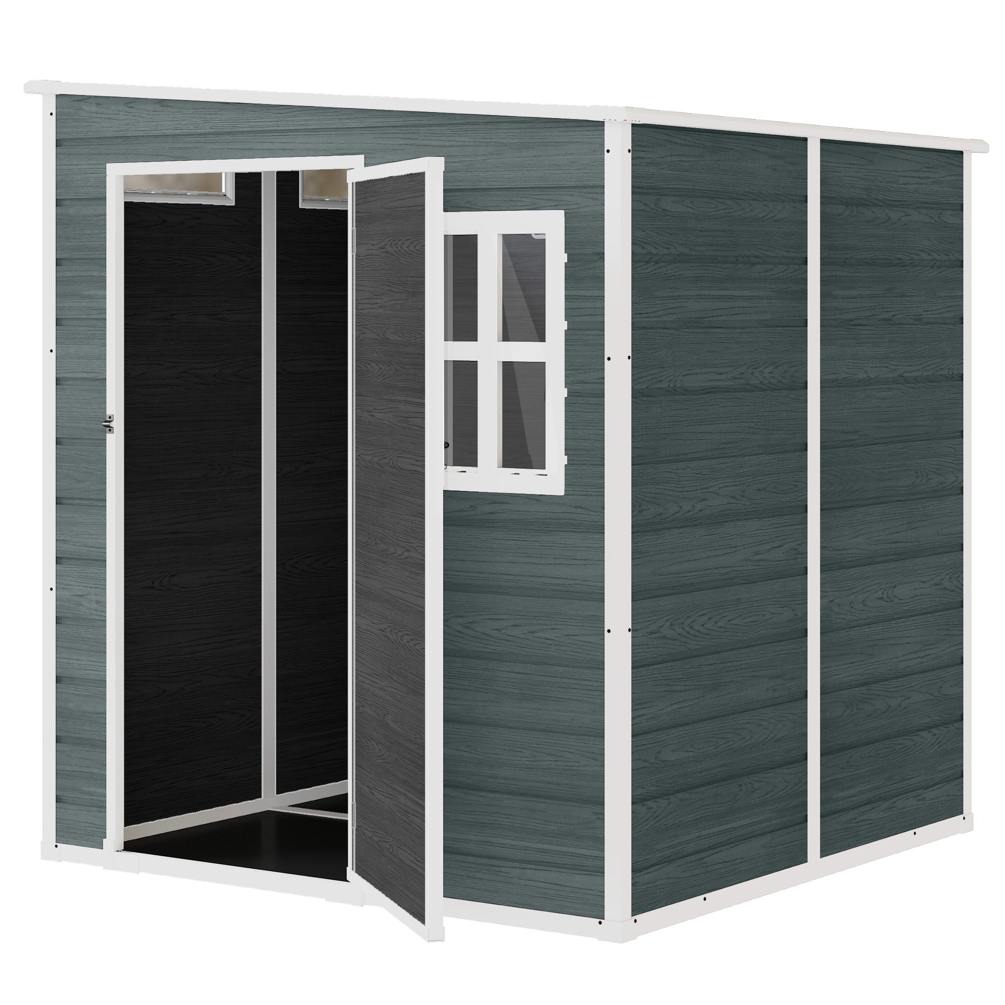 Domek ogrodowy 2,89 m², szopa narzędziowa z imitacji drewna, 3 okna, wentylacja, podłoga, zamek, rękawice, 182 x 182 x 196 cm