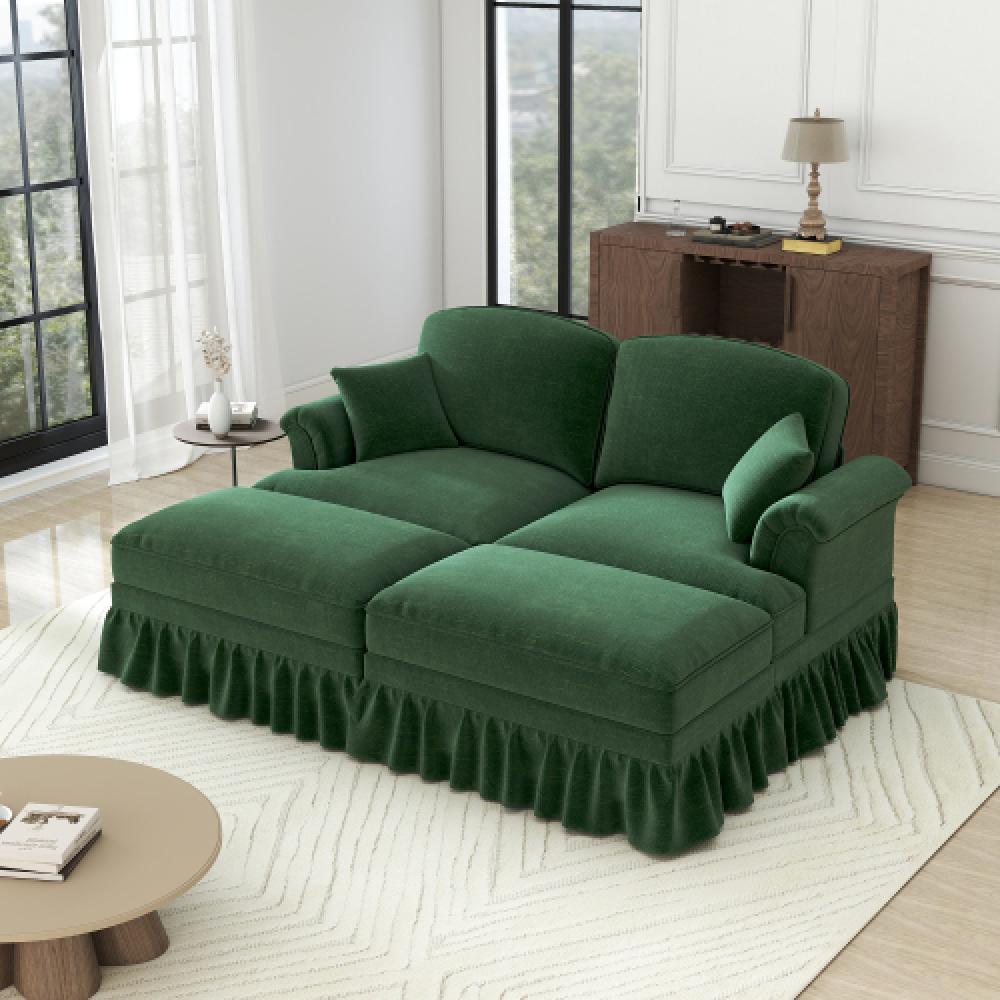 Elegancka, dwuosobowa sofa w stylu średniowieczno-nowoczesnym, z rozszerzanymi podłokietnikami, zdejmowanym błotnikiem
