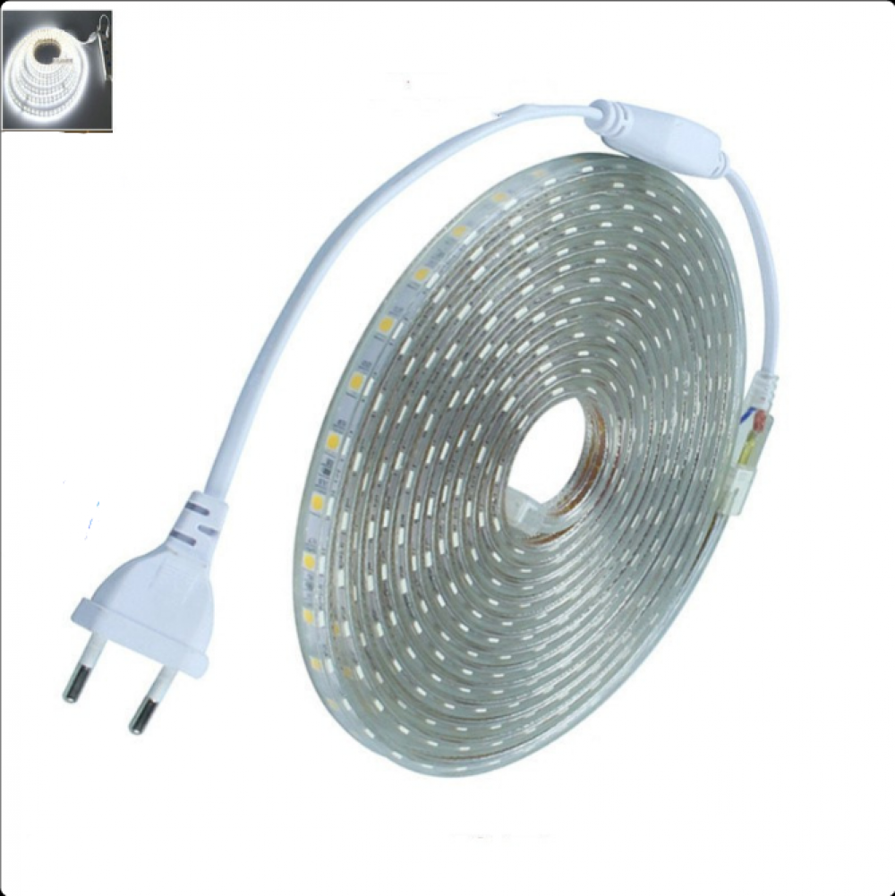 5M, biała taśma LED z przełącznikiem, jasna taśma LED, wodoodporna taśma LED IP65, taśma LED 220 V