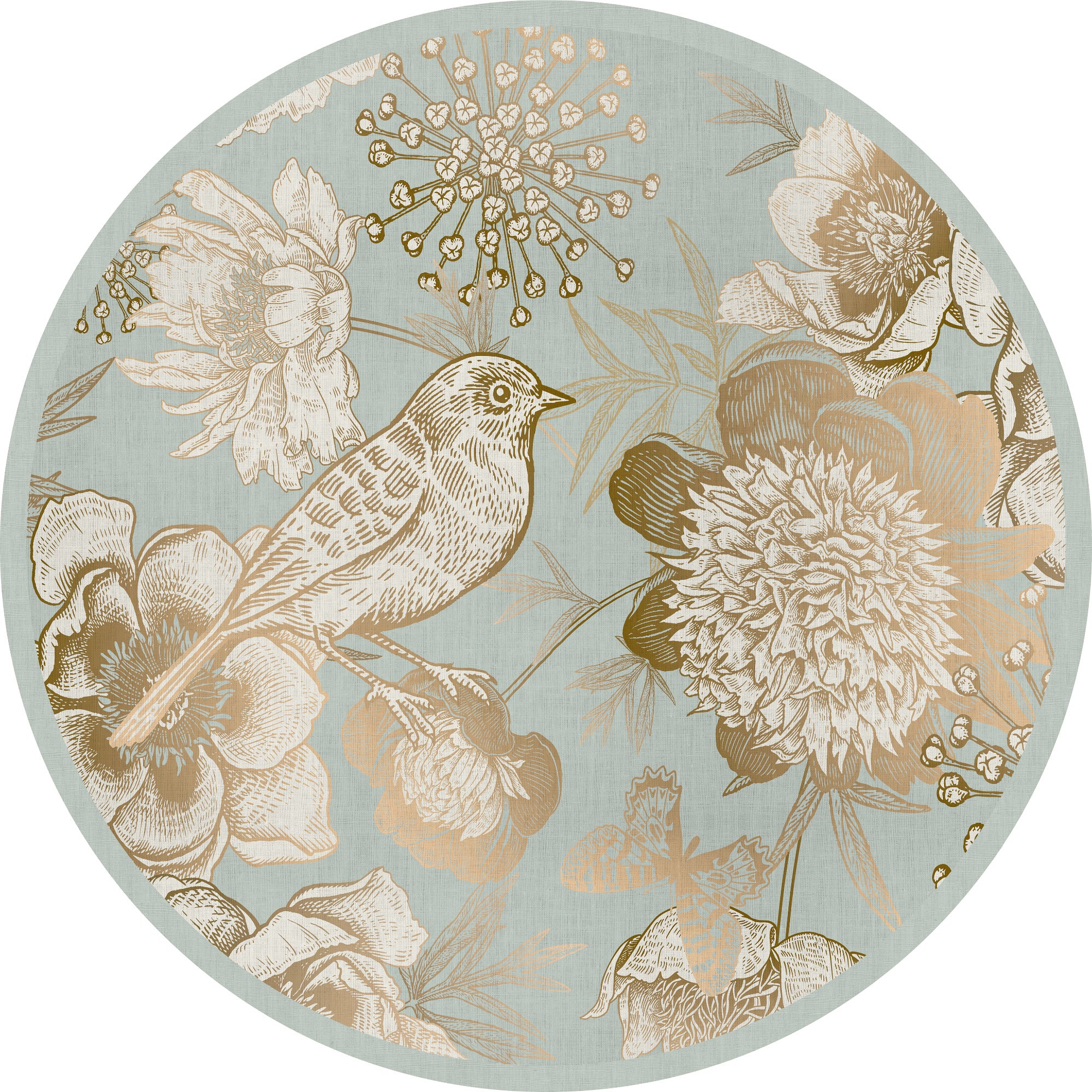 Dywan winylowy Golden bird [średnica] 100 cm - antypoślizgowa wykładzina PVC z gładkim nadrukiem, winylowa wykładzina do kuchni lub salonu, zmywalna