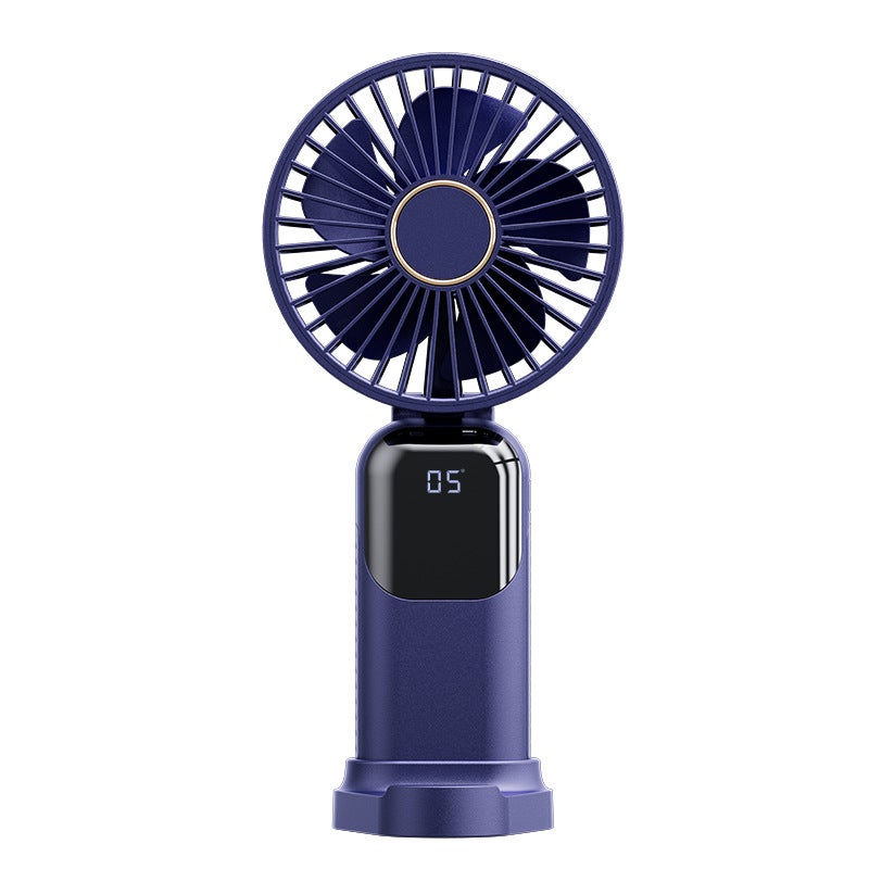 Mini wentylator przenośny, wentylator ładowany przez USB, mały wentylator ręczny 5 prędkości z podstawą, niebieski