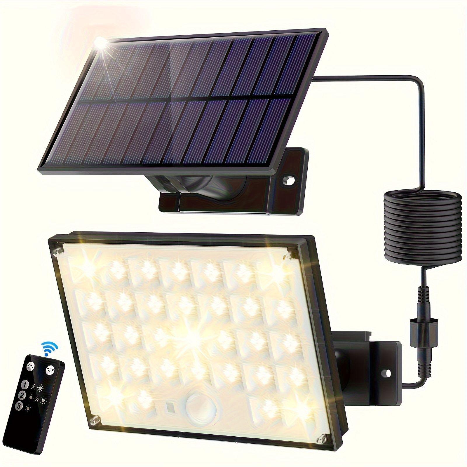 127 LED Lampa solarna zewnętrzna z 3 trybami i czujnikiem ruchu – oświetlenie zewnętrzne IP65 z kablem 5 m do ogrodu i garażu