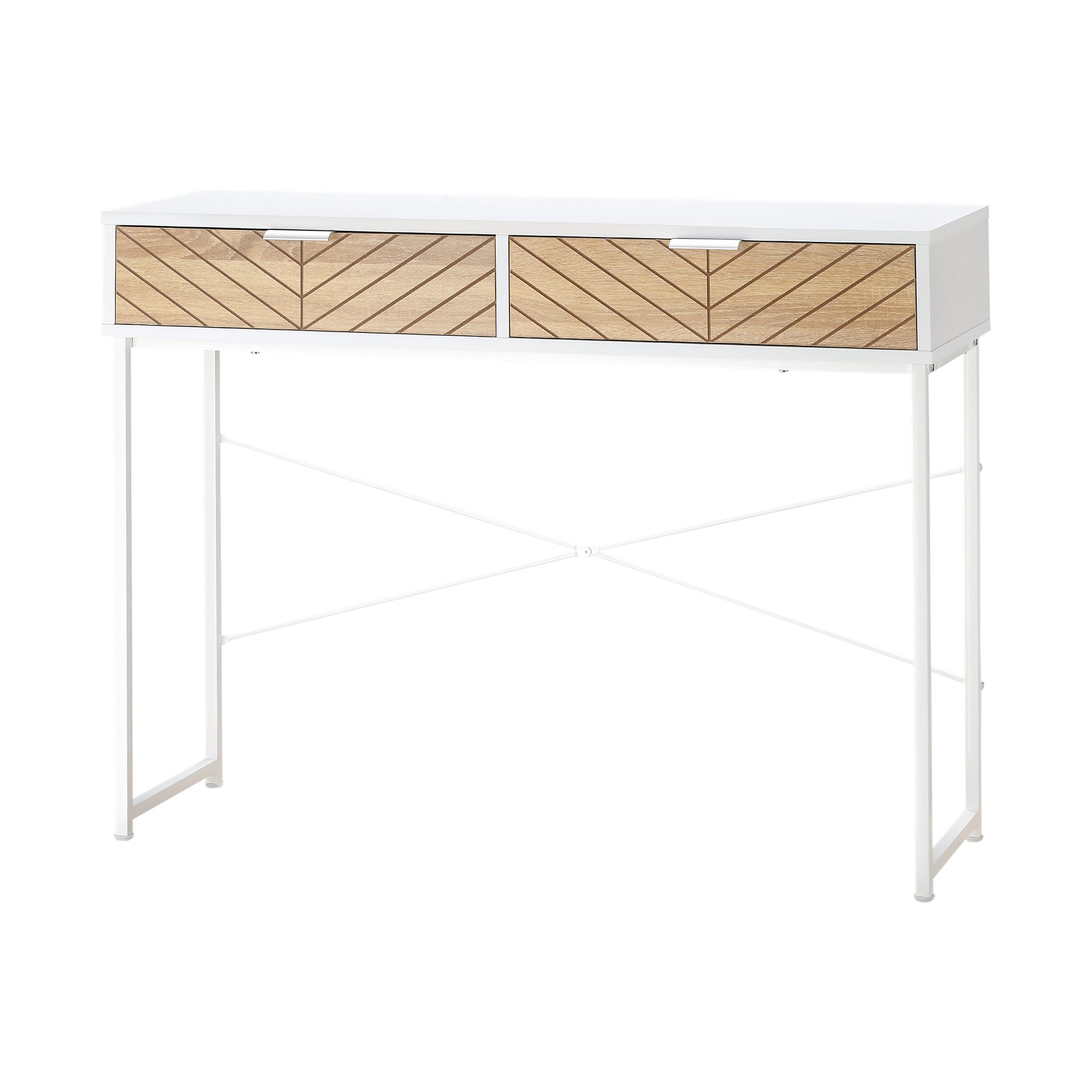 Nowoczesny stolik konsolowy do przedpokoju i salonu z 2 metalowymi szufladami 100x30x75 cm - biały