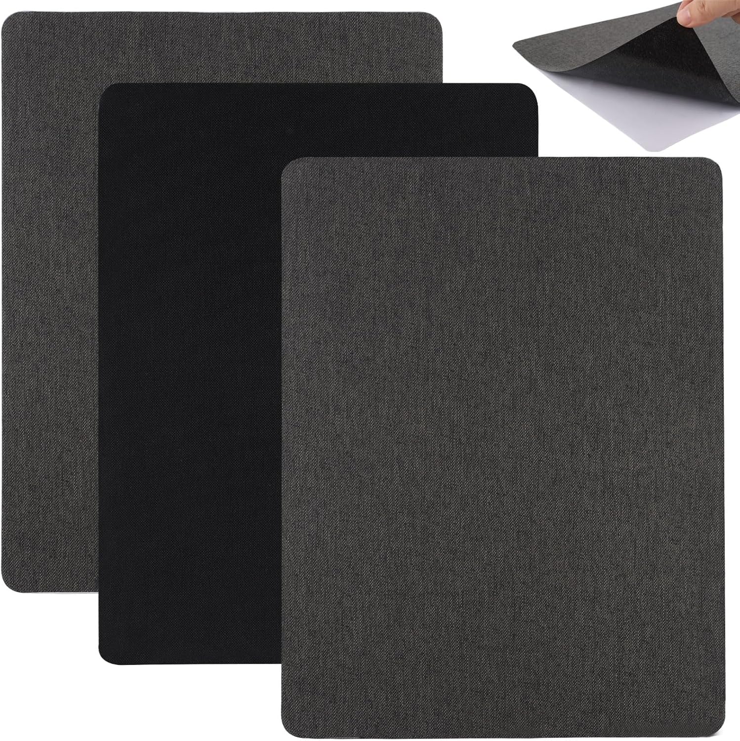 Samoprzylepna łatka naprawcza do tkanin, 20,5 x 28 cm, 3 sztuki (2 szare + 1 czarna), samoprzylepna łatka do sof