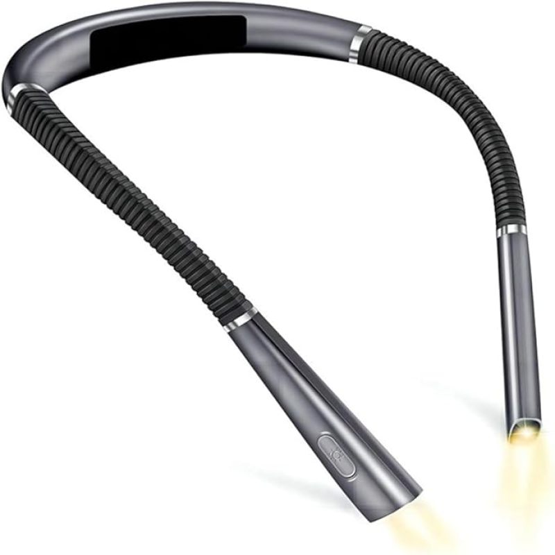 Lampka do czytania nocnego LED z ładowaniem USB, składana, podwójna, szara, z lampką do czytania na szyi, z trzema kolorami