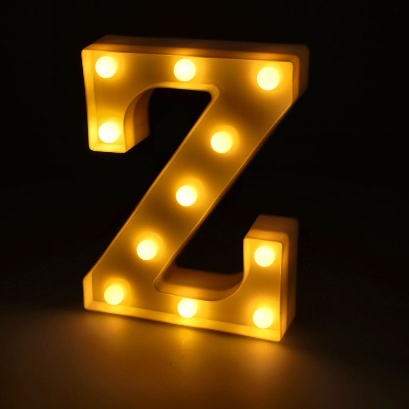 Litera LED "Z" podświetlana ciepłym białym światłem, wysokość 22 cm, zasilanie bateryjne 2*AA
