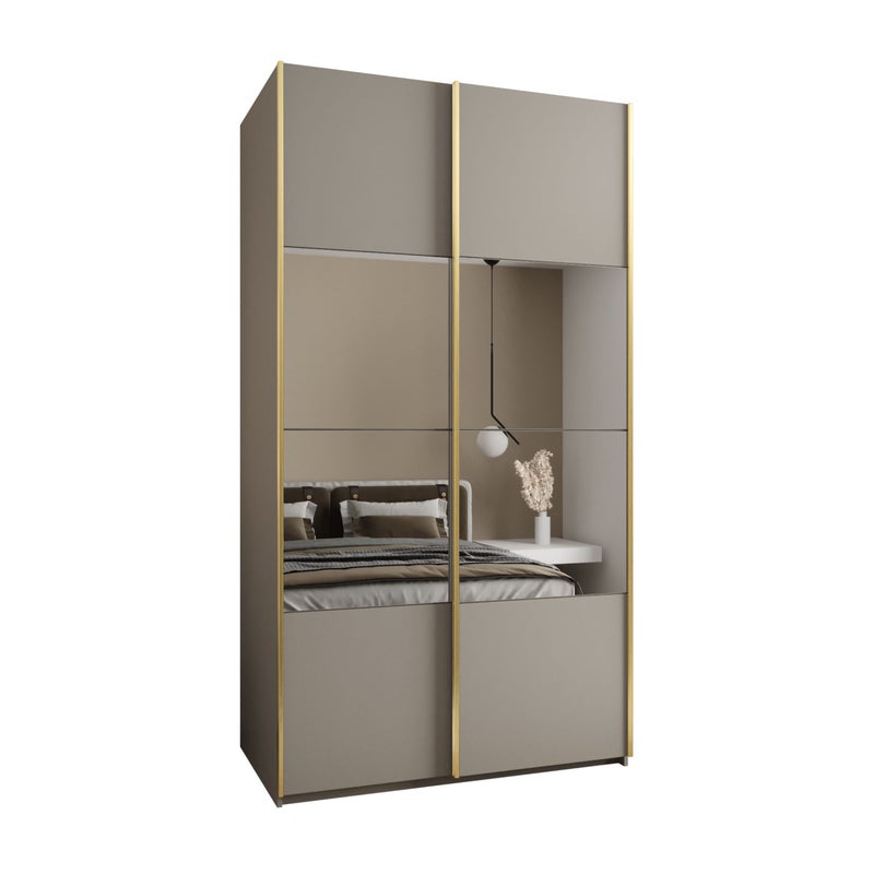 Szafa przesuwna wysoka Lux 4 130 x 64 x 245,5 cm kaszmir + kaszmir + u. złoty - Abiks Meble