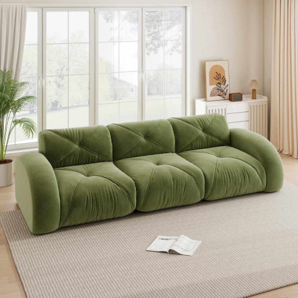 Sofa bezramowa, modułowa, 3-osobowa, pianka 32D o wysokiej gęstości, wygodna tkanina szenilowa, konstrukcja antypoślizgowa, nie wymaga montażu.