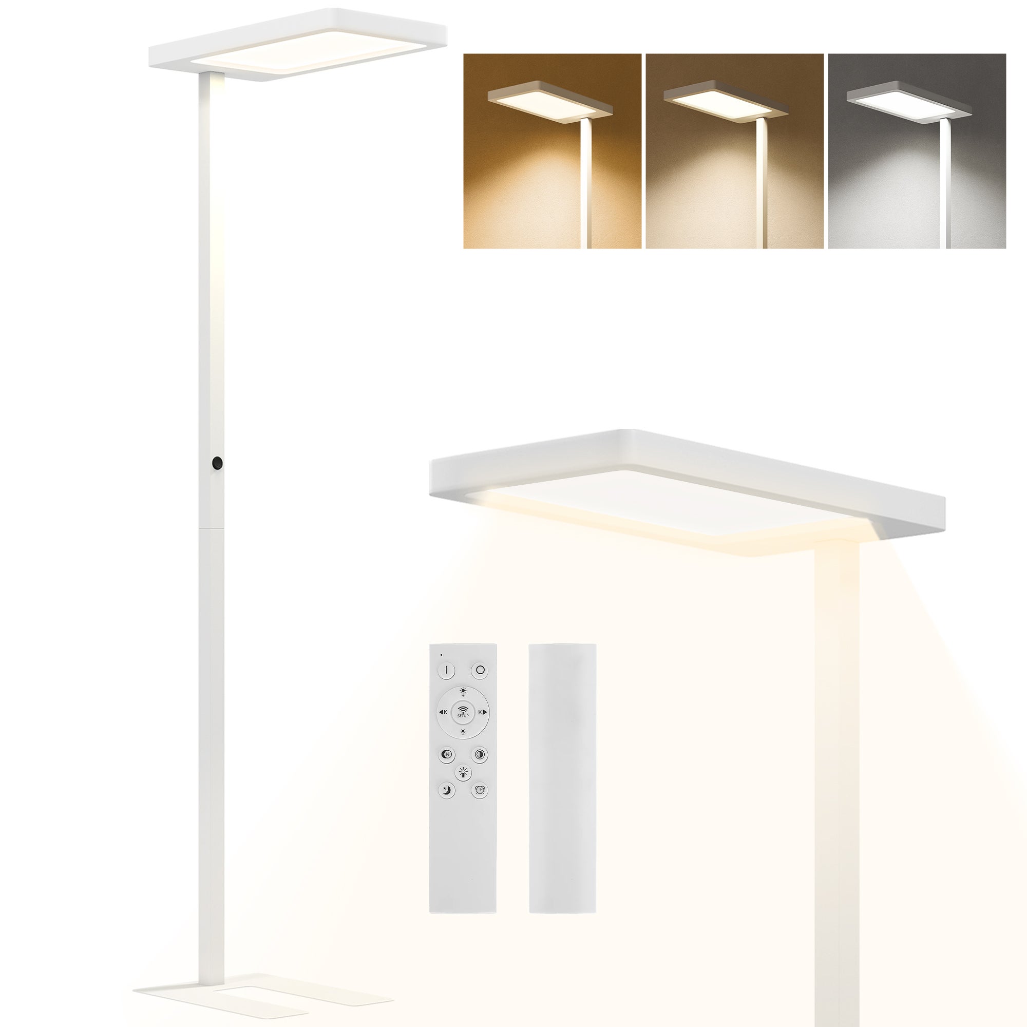Ściemnialna lampa podłogowa LED do salonu, pełne spektrum, do pielęgnacji oczu, sterowana pilotem, 60 x 32 x 196 cm, biała