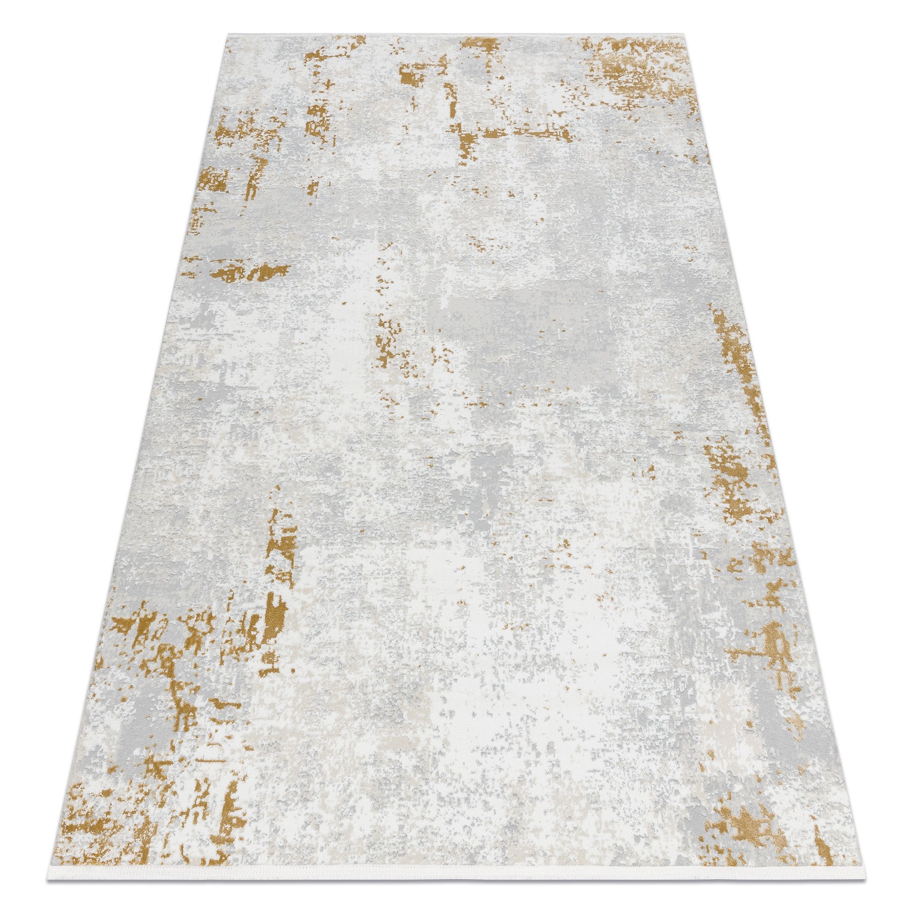 Dywan DUKE 51378 krem / złoty - Beton, kamień strukturalny, bardzo miękki, frędzle 80x150 cm