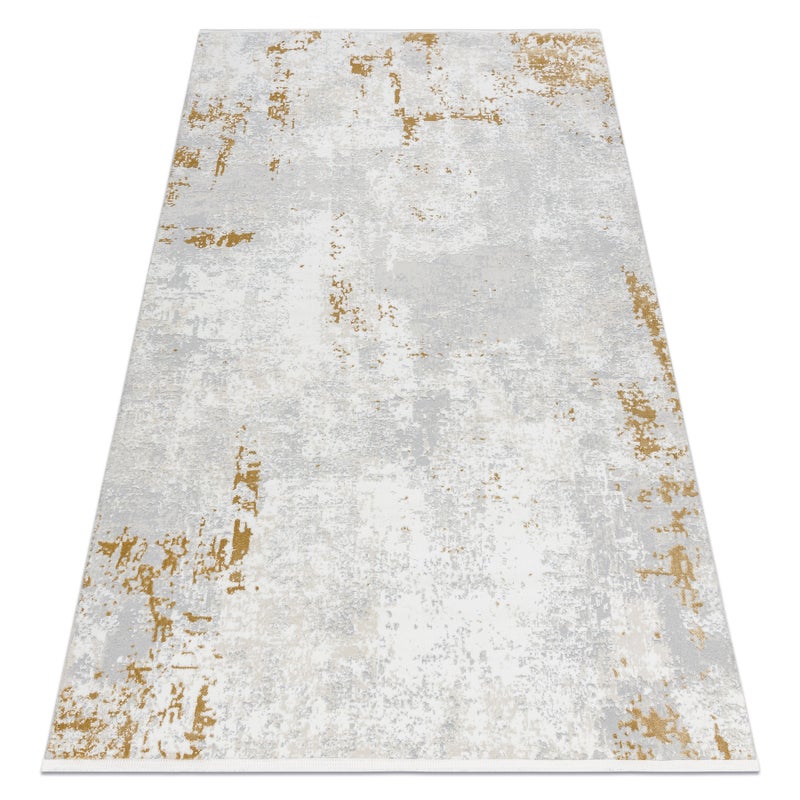 Dywan DUKE 51378 krem / złoty - Beton, kamień strukturalny, bardzo miękki, frędzle 80x150 cm